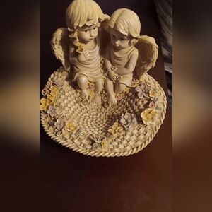 Angel Figurine Basket with Floral Accents